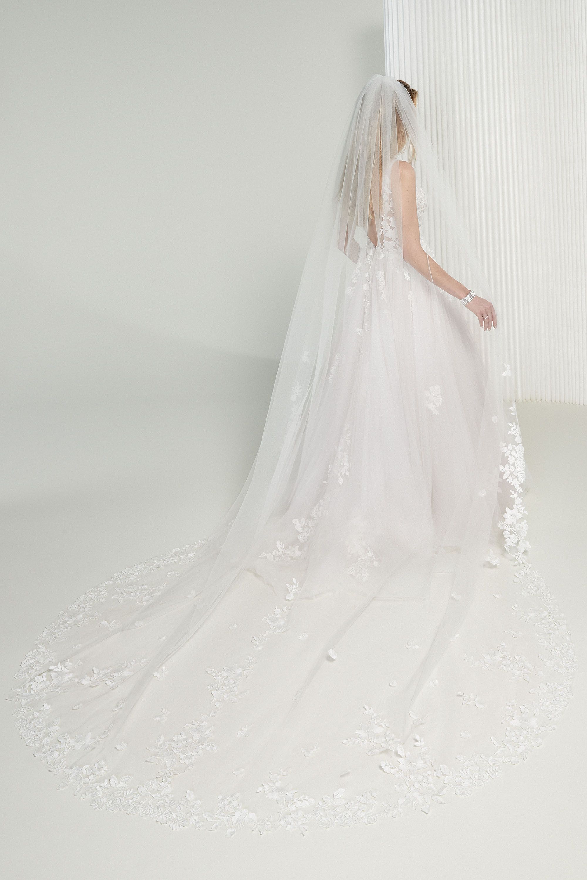 KATHARINE: Tulle A-Line Wedding Gown with 3D Floral Appliqués 