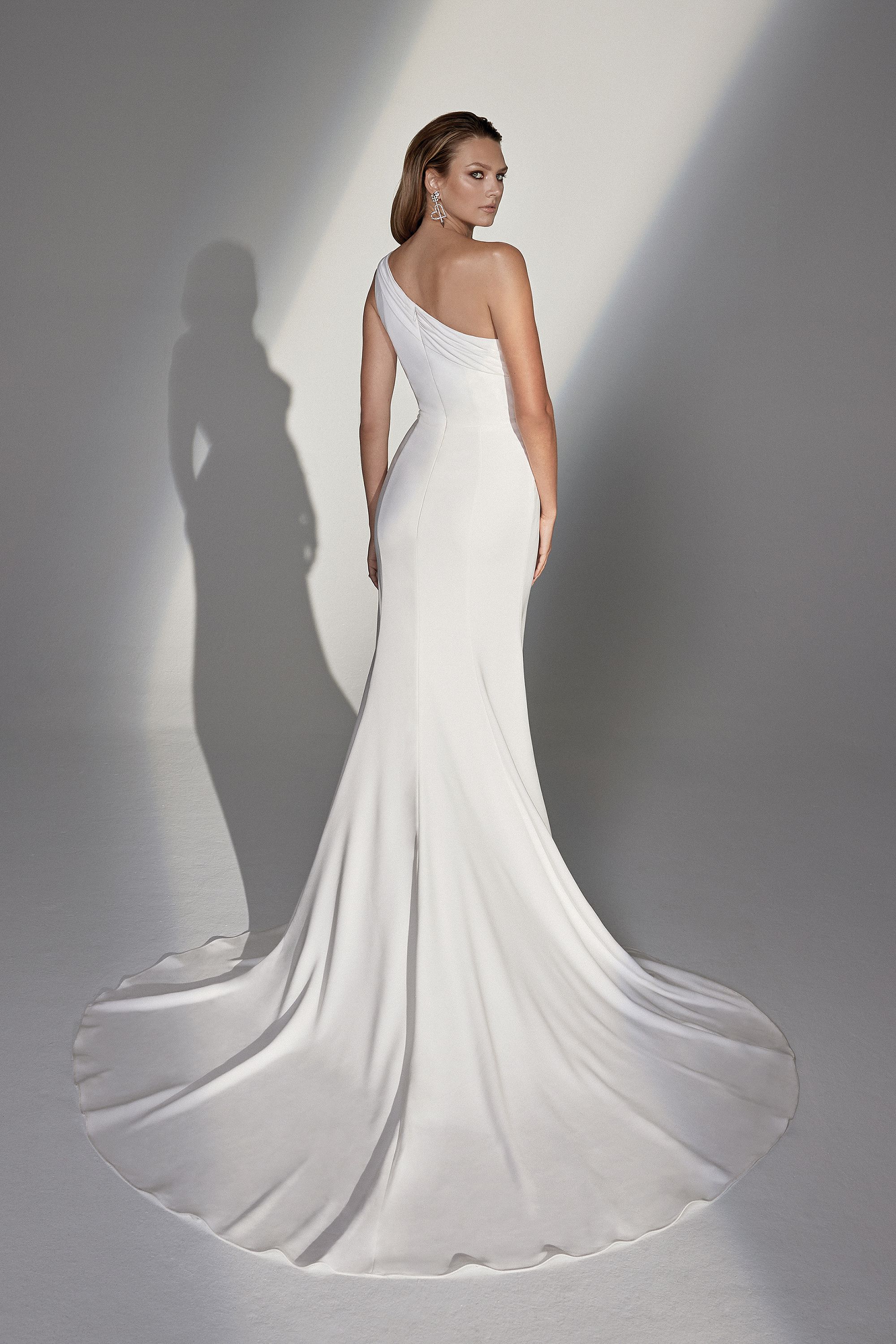 EFFIE: Modern One Shoulder Fit and Flare Wedding Gown with Slit  