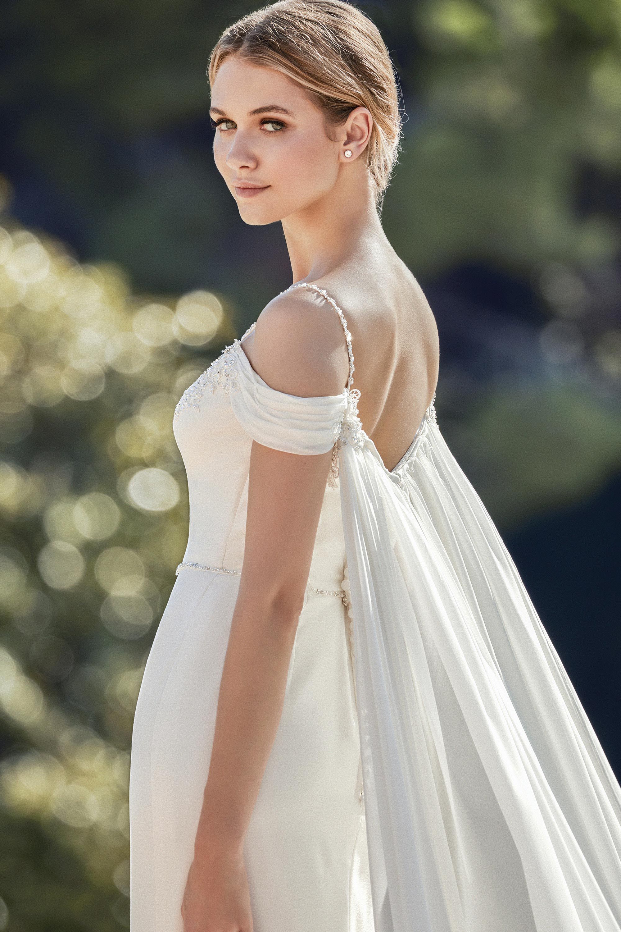 44129DT Draped Chiffon Detachable Train Sincerity Bridal