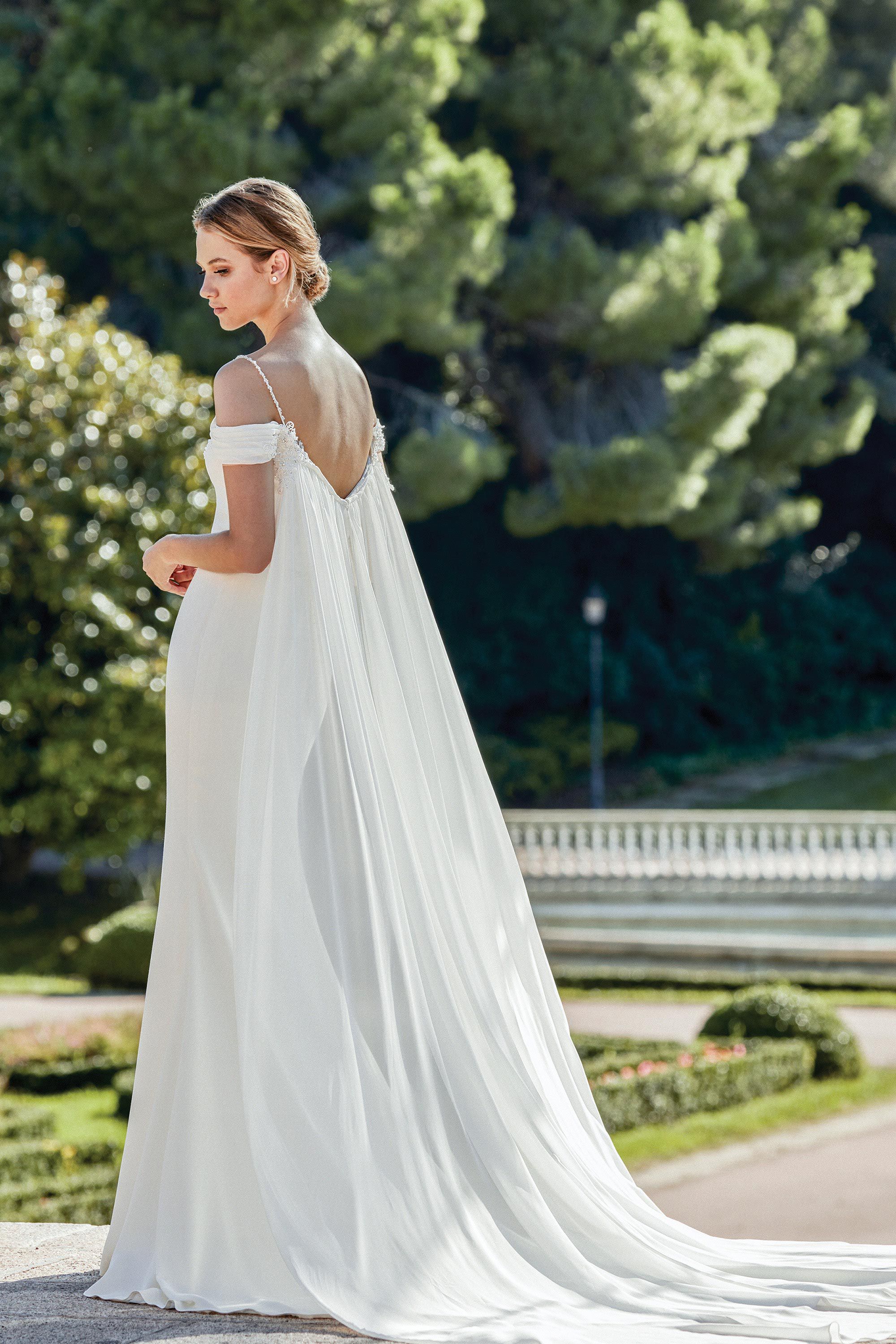 44129DT Draped Chiffon Detachable Train Sincerity Bridal